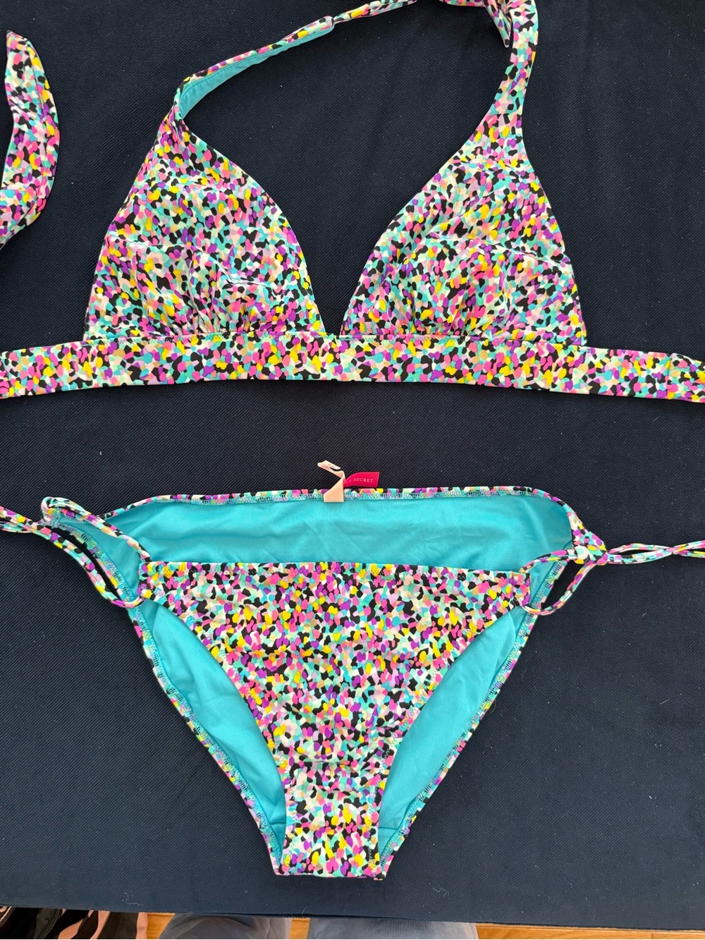 Victoria Secret  Confetti Print Bikini with Aqua Lining